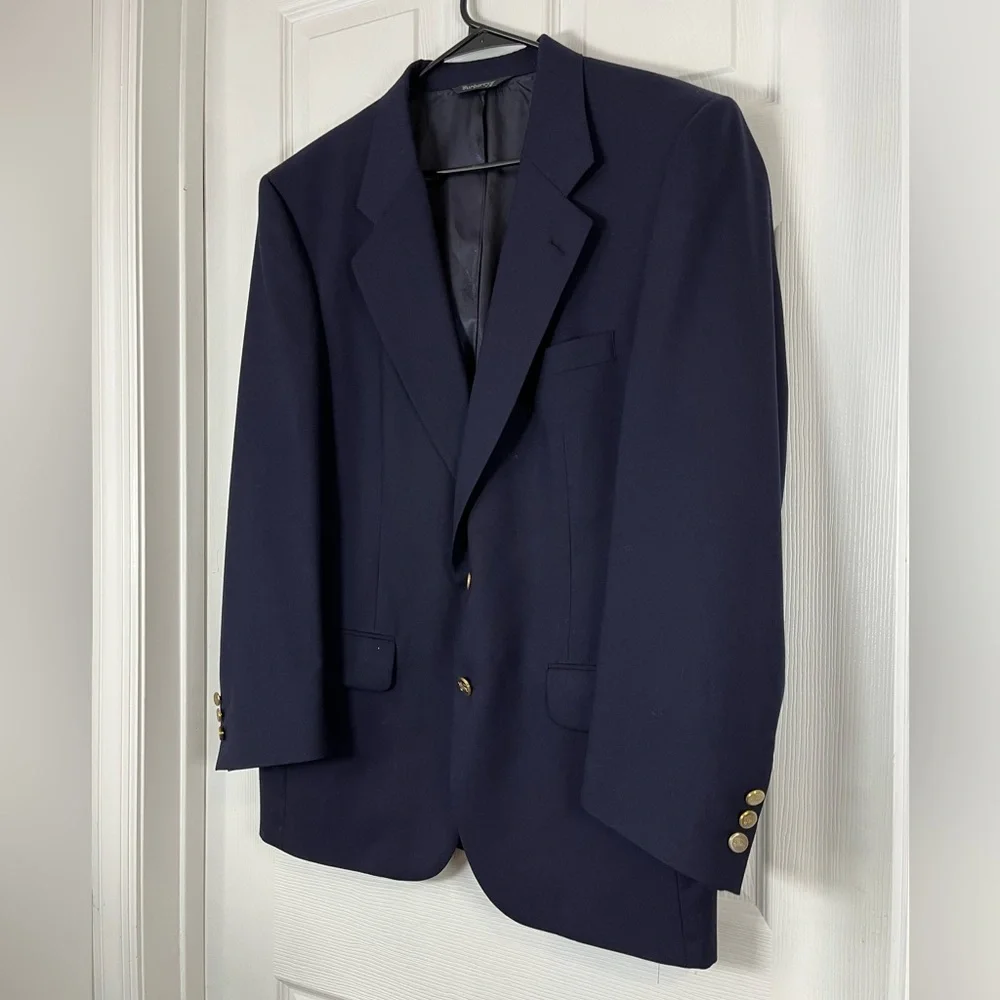 Burberrys vintage USA gold button wool Navy Blazer jackets suit Size 42R READ